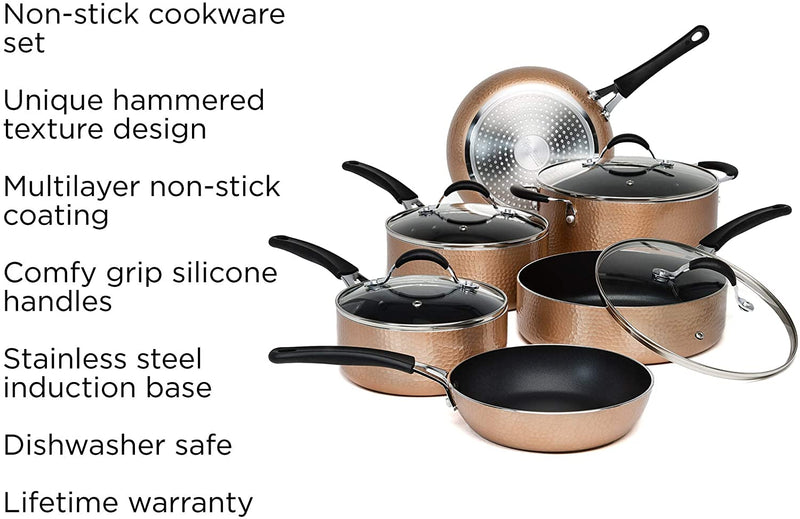 Impressions 10 Piece Hammered Cookware Set features