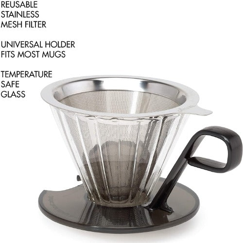 Pike Pour Over with features on white background