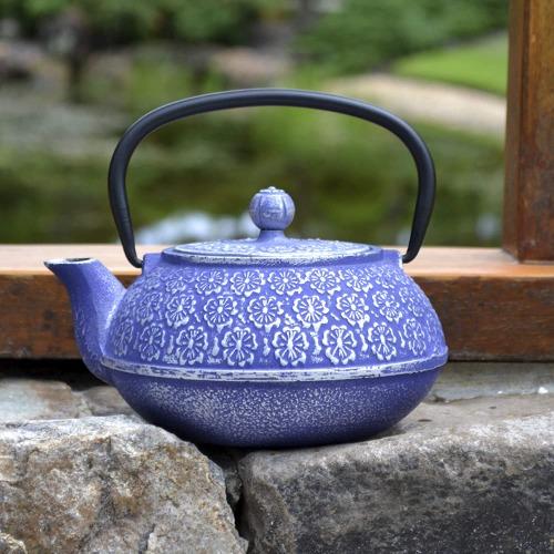 Blue Cast Iron Teapot in lifestyle setting