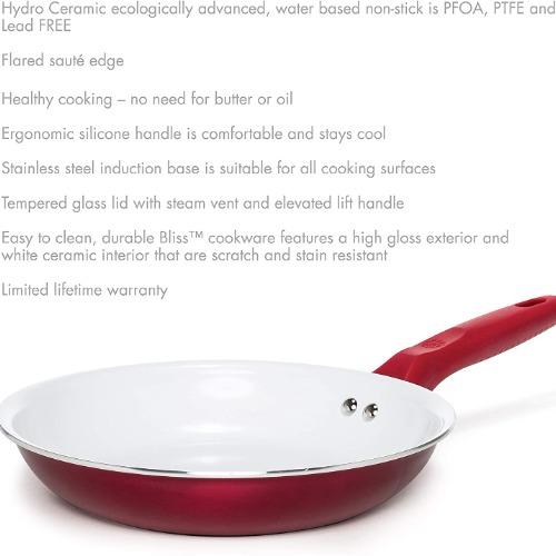 Bliss Frying Pan 8 inch with features on white background