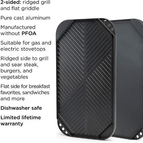 Non-Stick Reversible Grill/Griddle Pan with features on white background