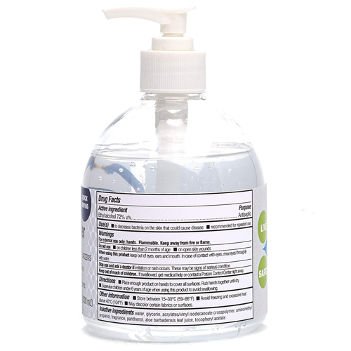 Live Life Safely 16.9 oz drug facts on white background