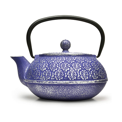 Blue Cast Iron Teapot on white background