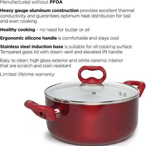 Bliss Ceramic Non-Stick Dutch Oven on white background with features