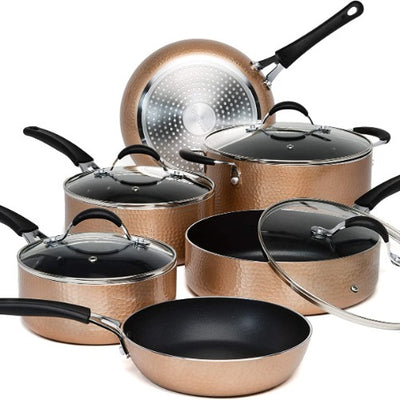 Impressions 10 Piece Hammered Cookware set on white background