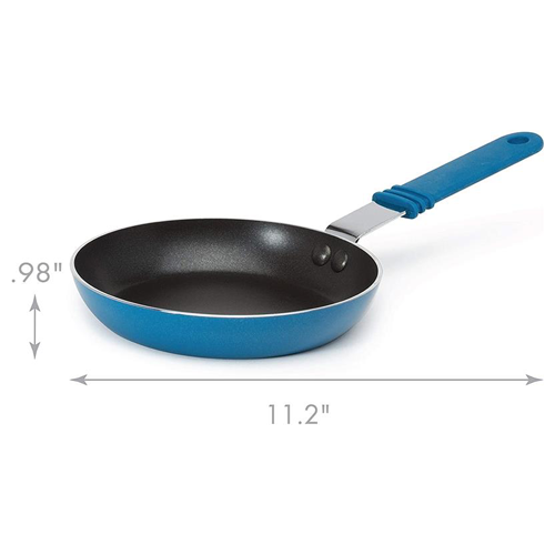 Blue Minis Non-Stick Frying Pan dimensions on white background