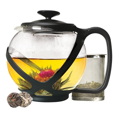 Filled Tempo Teapot Borosilicate Glass Teapot With Lid on white background