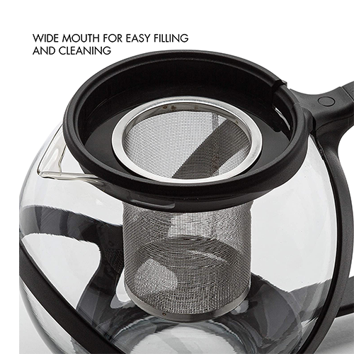 Tempo Teapot Borosilicate Glass Teapot With Lid close up to mouth with details