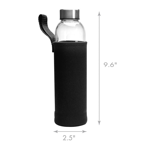 Cold Brew Bottle with Neoprene Sleeve dimensions on white background