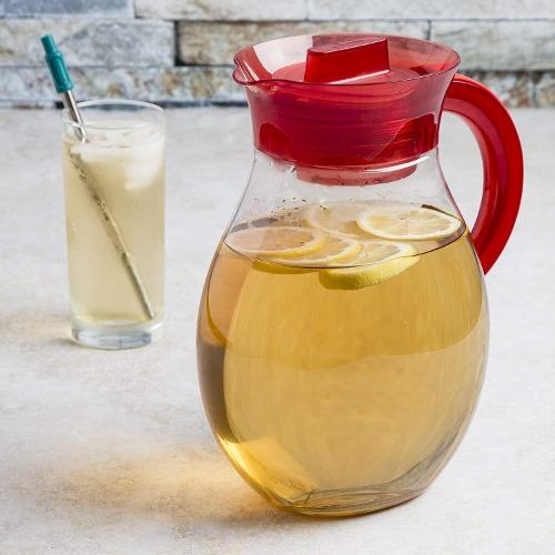 Red Big Iced Tea Pitcher with tea