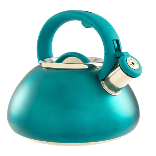 Teal Avalon tea kettle on white background