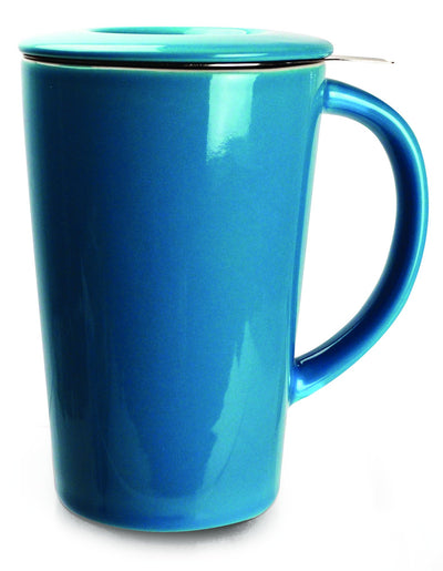 Ceramic Tea Brewing Mug in Blue on white background