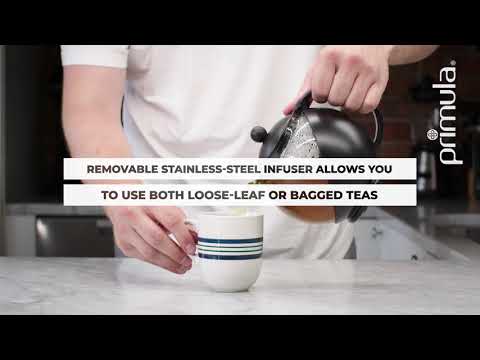 Primula Half Moon Teapot, 40 Oz, Stainless Steel Filter, Dishwasher Safe (Case Of 4)